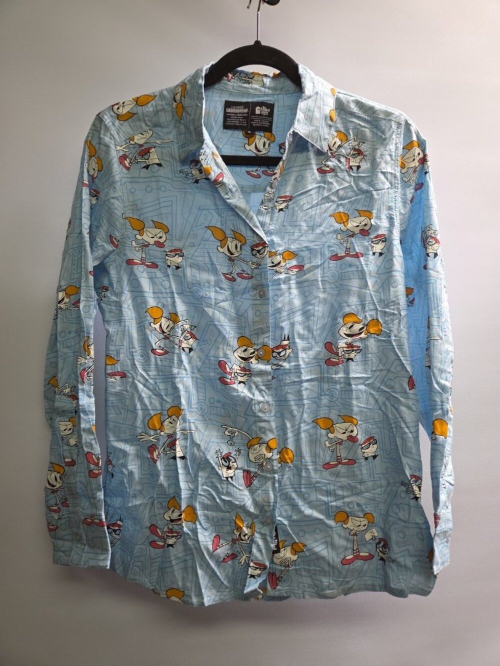 Dexter's Laboratory Souled Store Button Up Blue Medium AOP Y2K Vintage Grail 90s